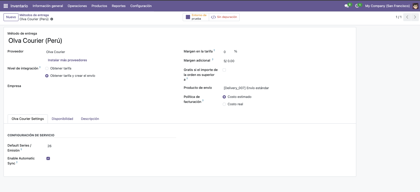 Configuración de Método de Envío Olva Courier