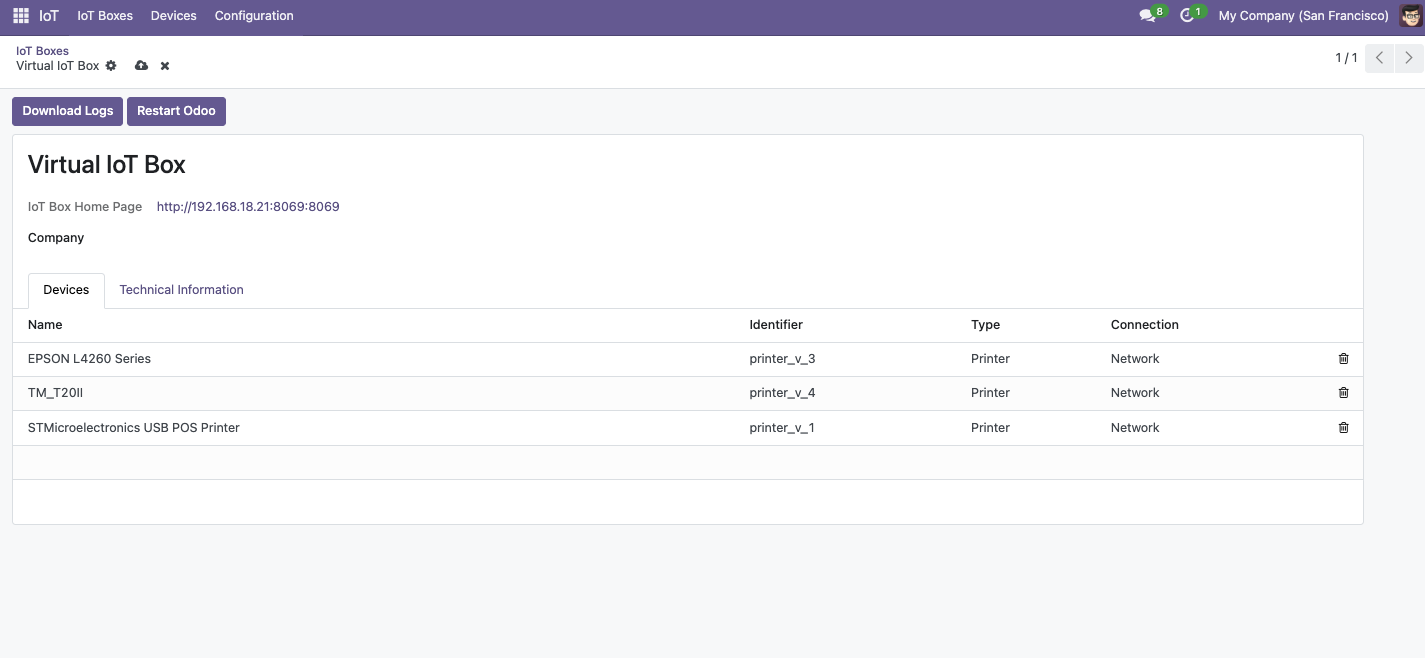 IoT Devices List Screenshot