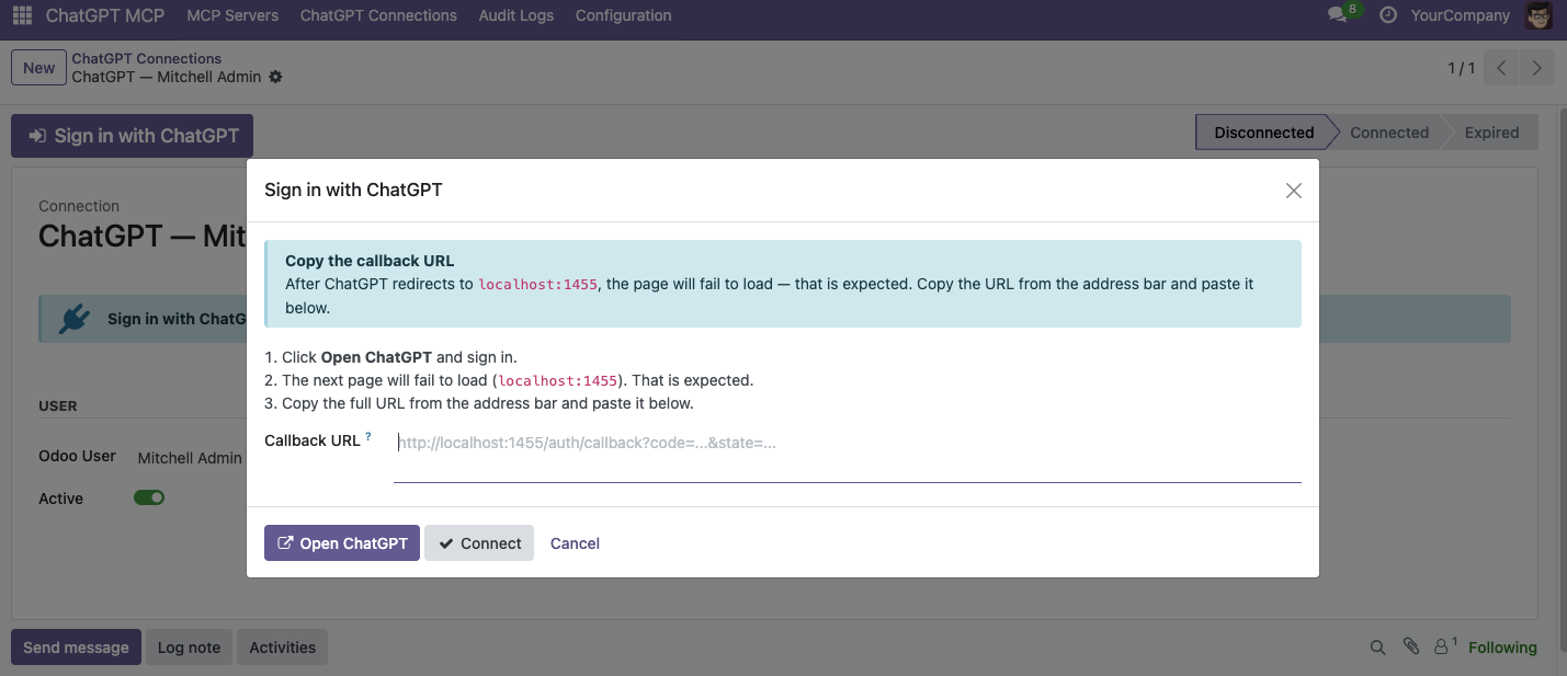 ChatGPT Connection and Authentication