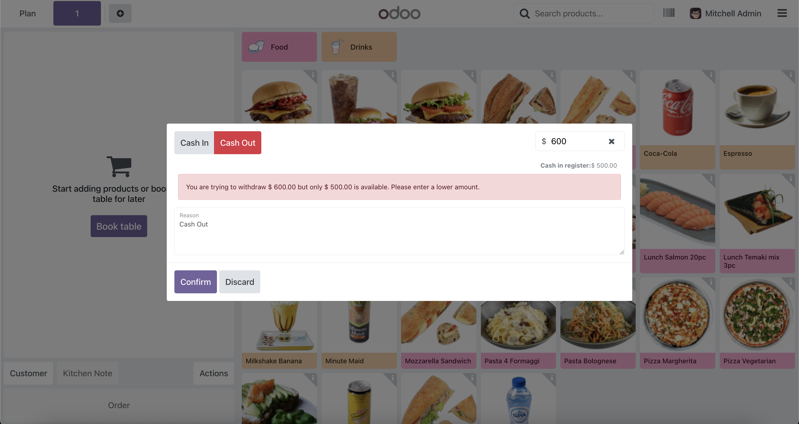 POS Cash Out Restriction Popup