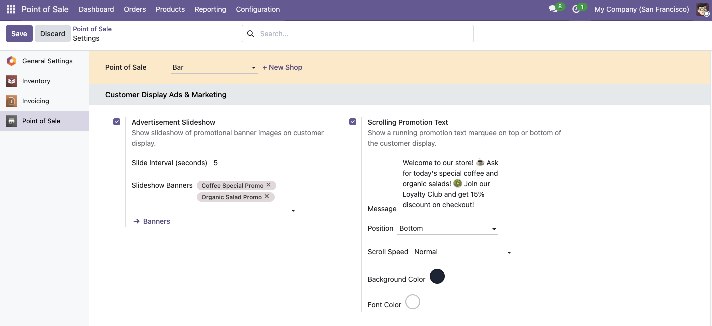 POS Customer Display Ads Settings Screenshot