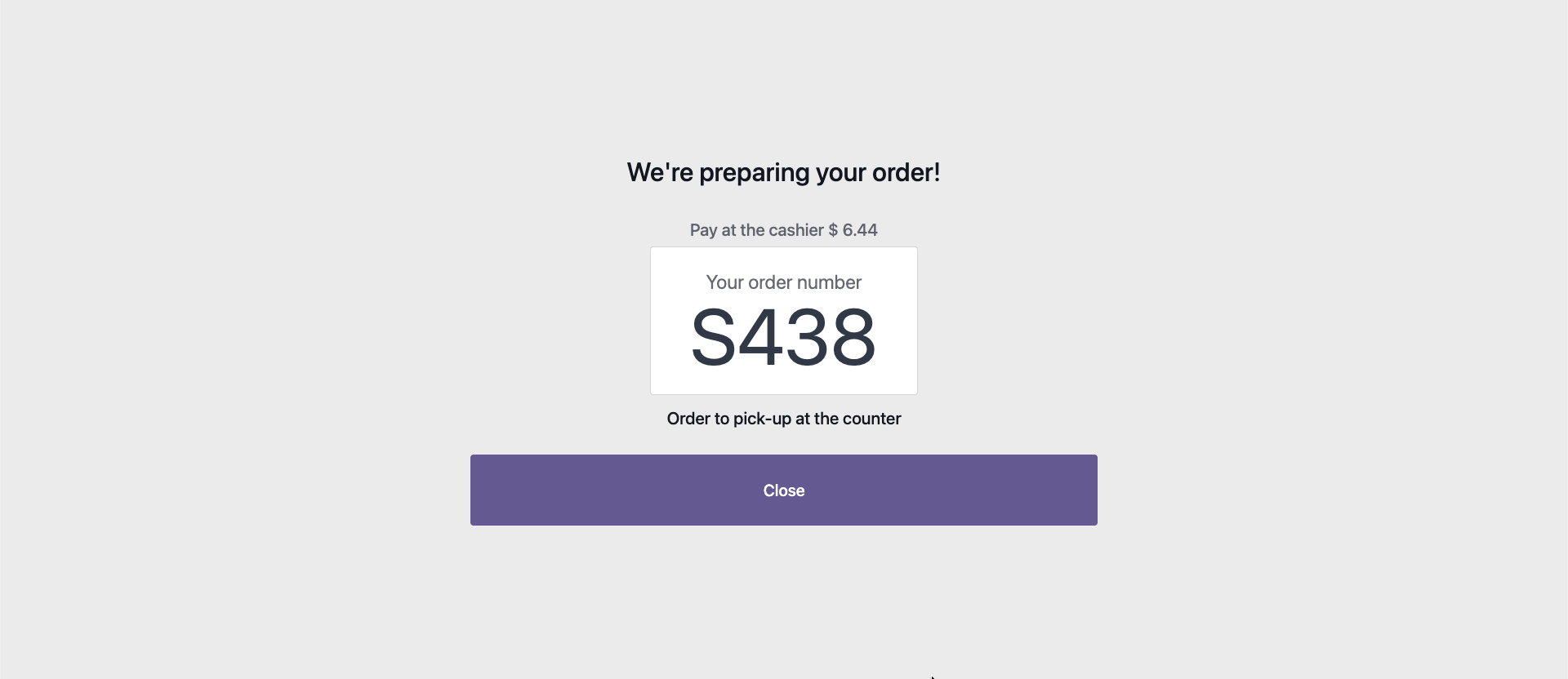 Kiosk Order Screen
