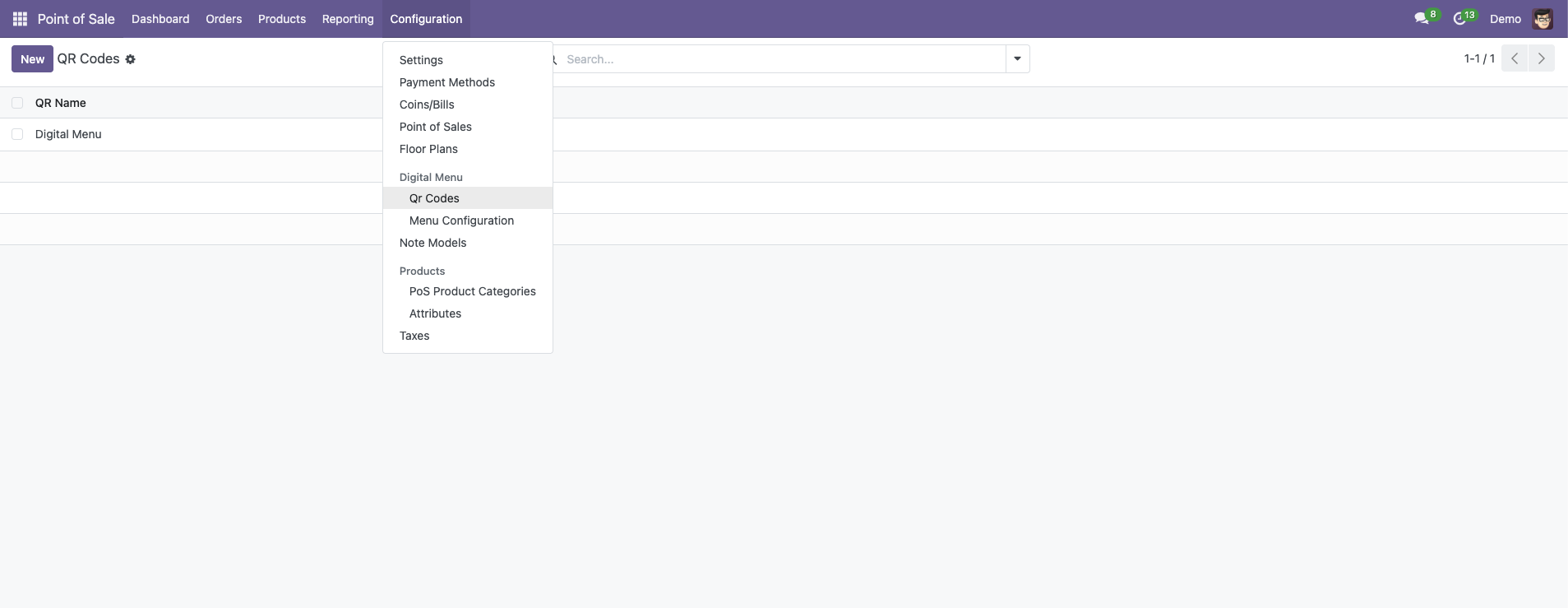 Digital Menu Setup