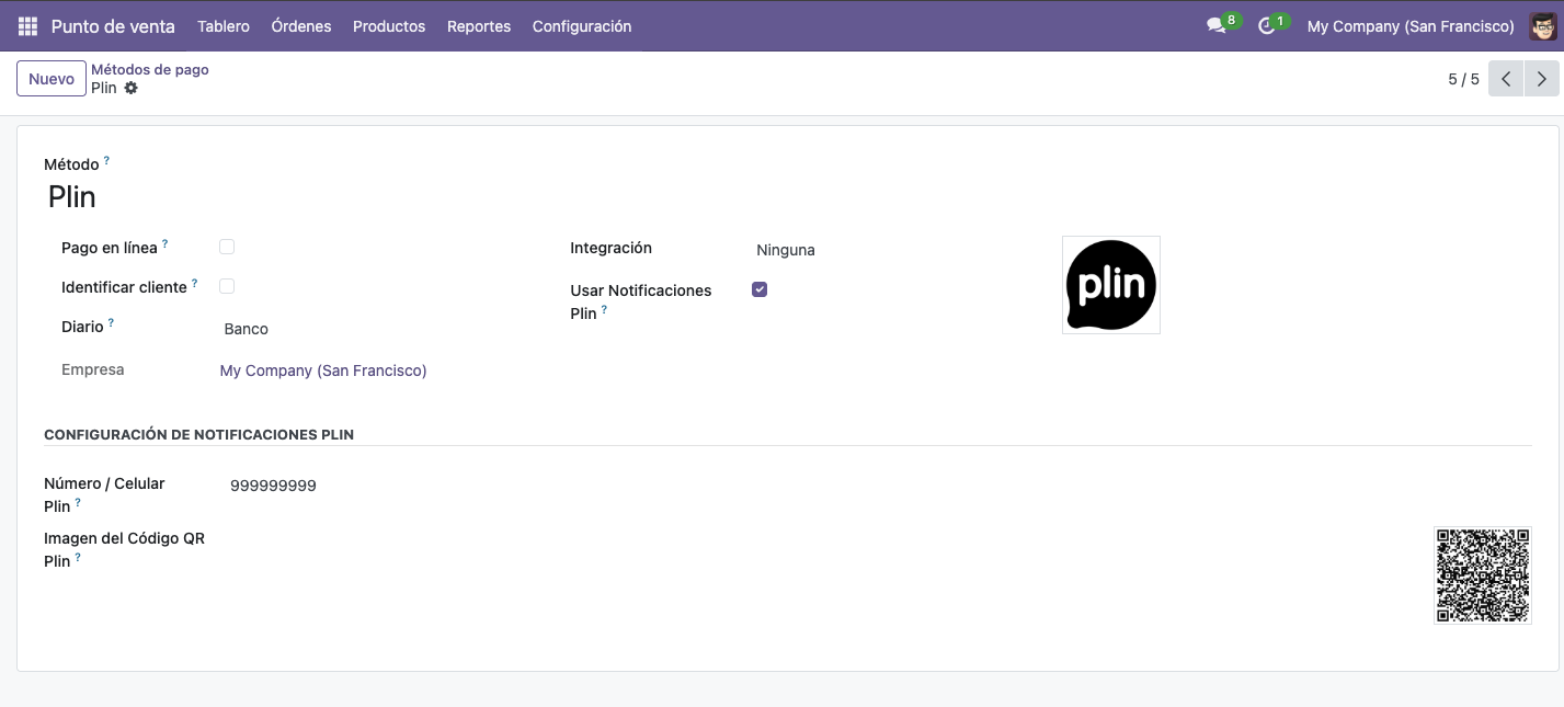 Configuración de Método de Pago Plin en Odoo