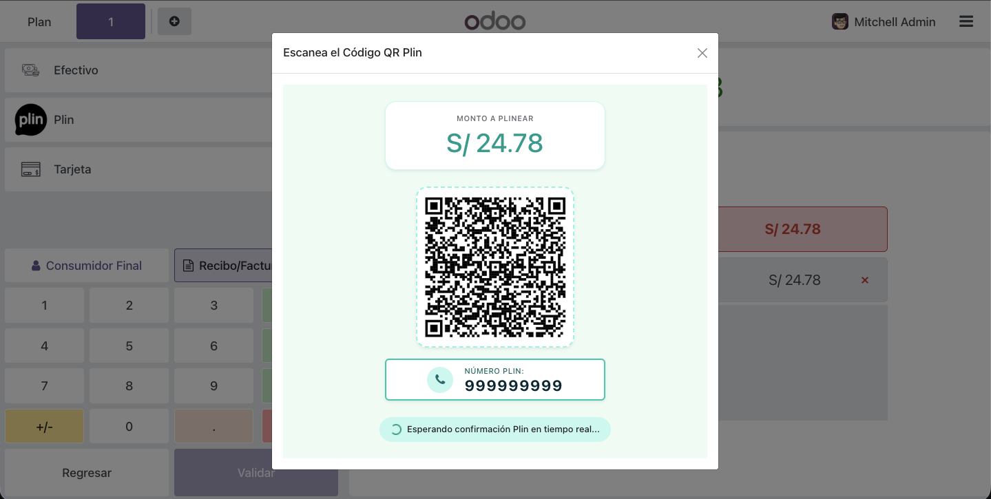 Pantalla de Pago y QR Plin en Punto de Venta